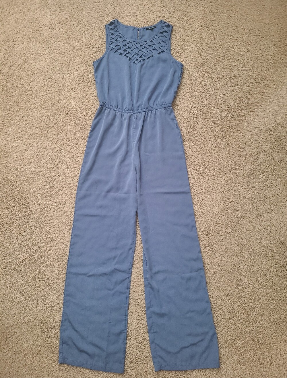 XOXO Blue Wide-Leg Sleeveless Jumpsuit With Crisscross Chest Detail Size Medium